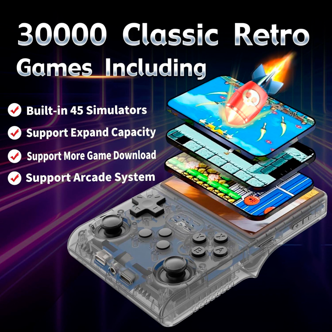 Consola de videojuegos retro con +30.000 juegos, +40 emuladores y pantalla IPS